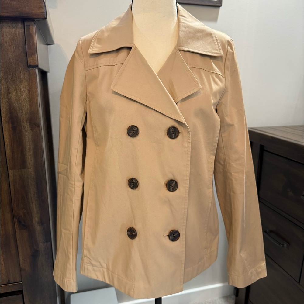 LOFT Tan Double-Breasted Pea Coat